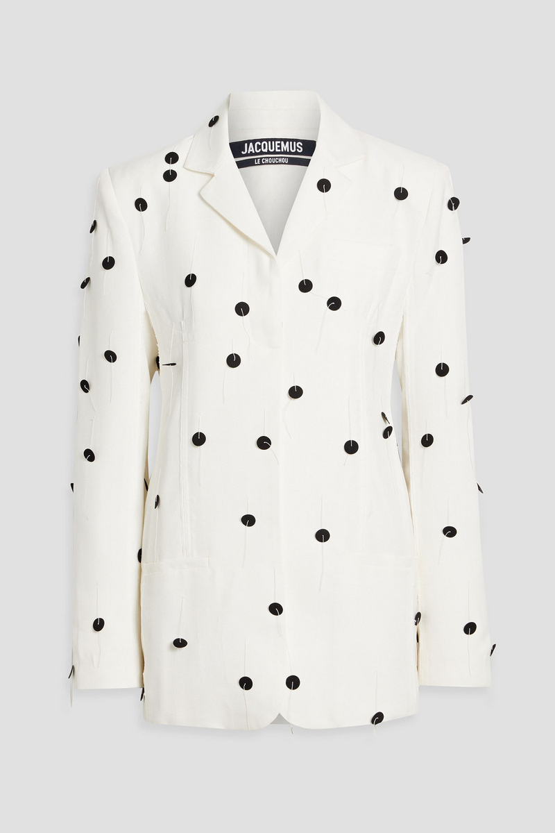 jacquemus - frayed sequin-embellished woven blazer - white - fr 34