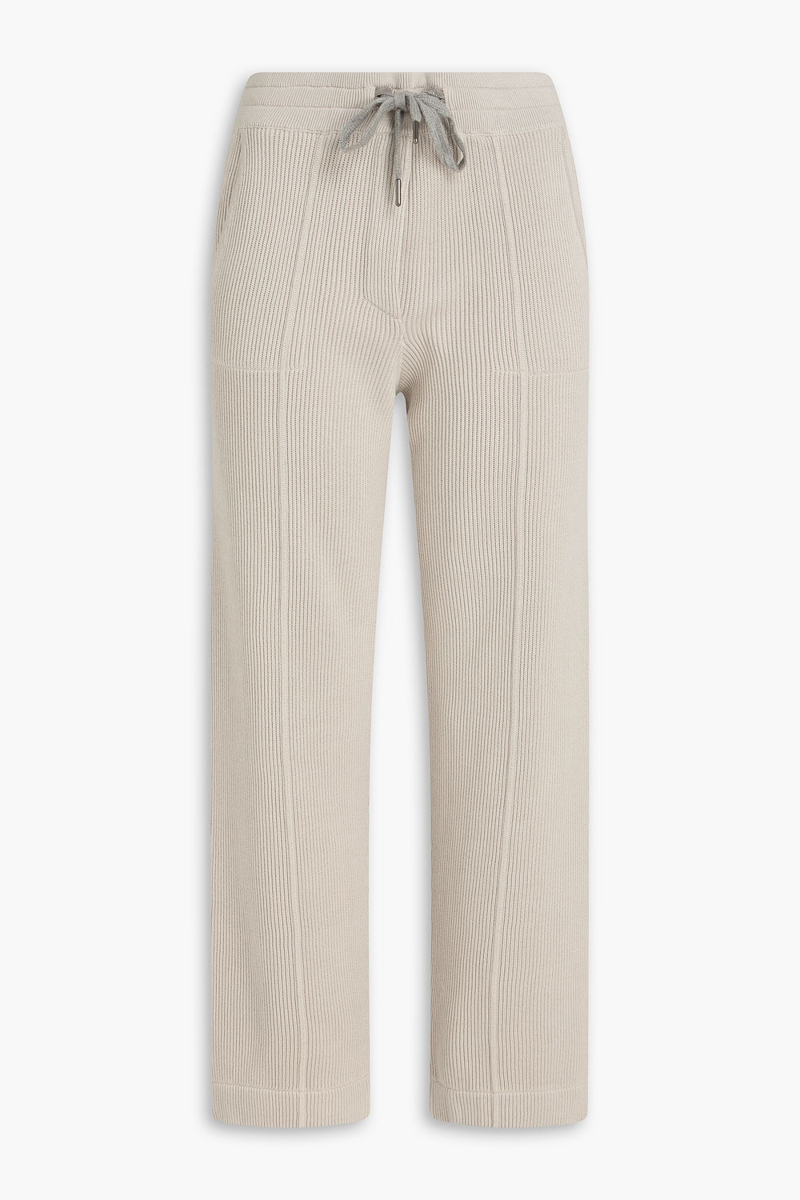 brunello cucinelli - bead-embellished ribbed cotton track pants - gray - s