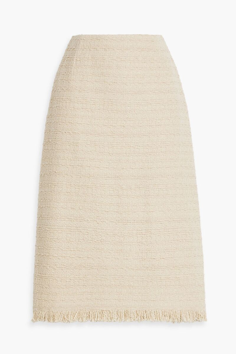 Oscar de la Renta - Frayed wool-blend bouclé-tweed skirt - Neutral - US 12
