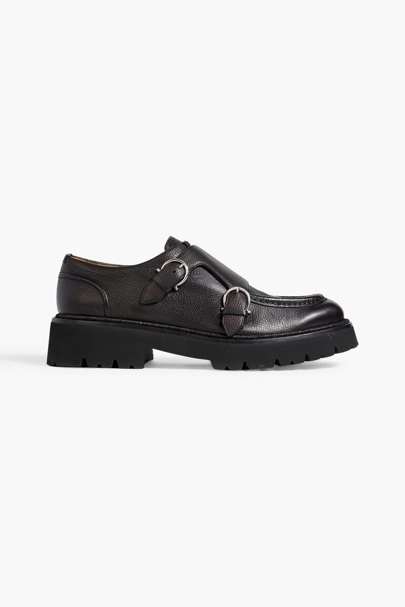 Ferragamo - Gionny pebbled-leather monk-strap shoes - Black - US 8.5