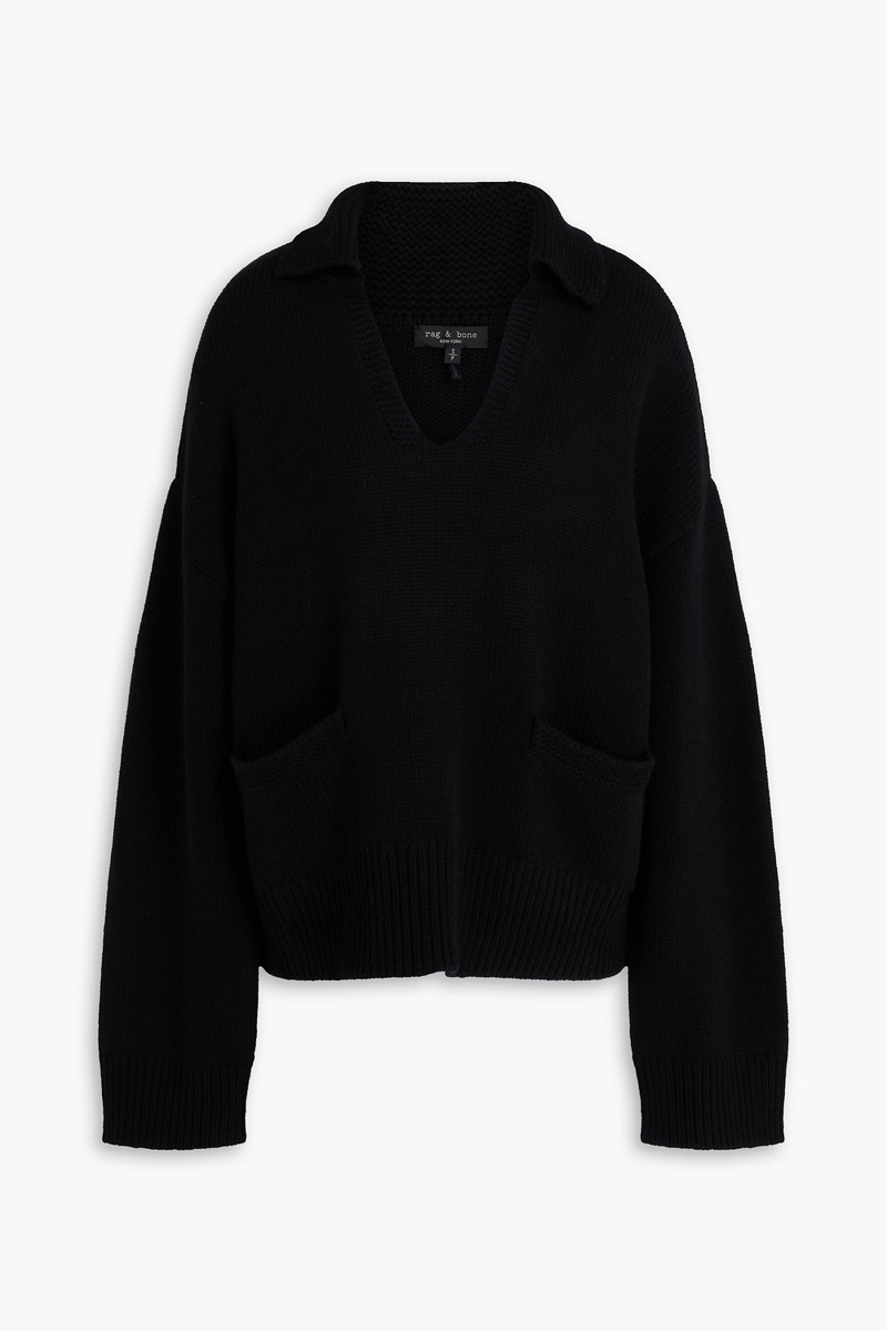 rag & bone - danica wool and cashmere-blend polo sweater - black - xs