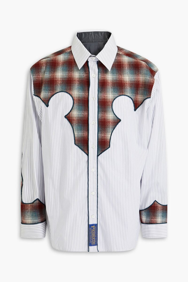 Maison Margiela - Pendleton checked wool and striped cotton-poplin shirt - Gray - 39cm