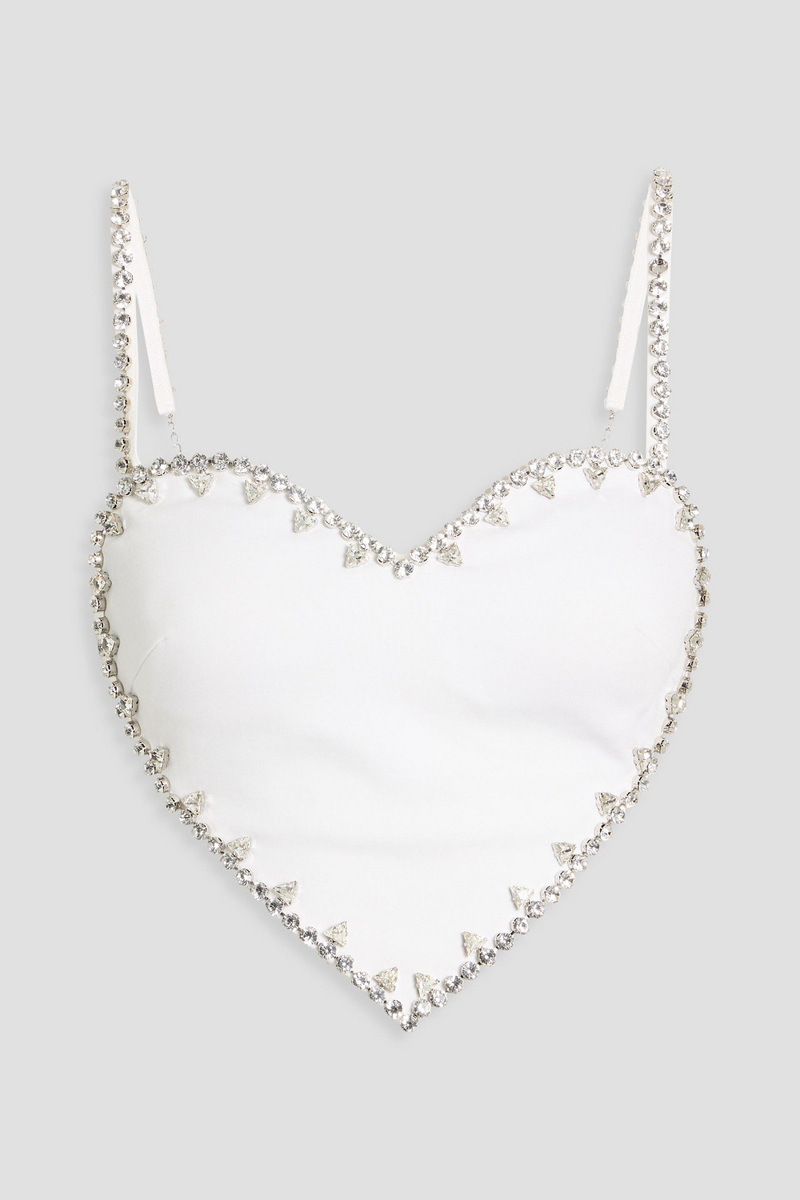 area - cropped crystal-embellished ponte bustier top - white - s