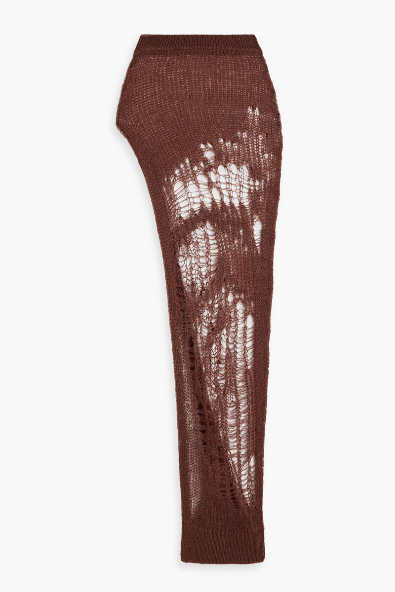 rick owens - open-knit maxi skirt - brown - m