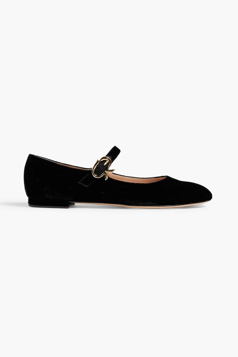 Gianvito Rossi - Mary Ribbon velvet Mary Jane ballet flats - Black - EU 36