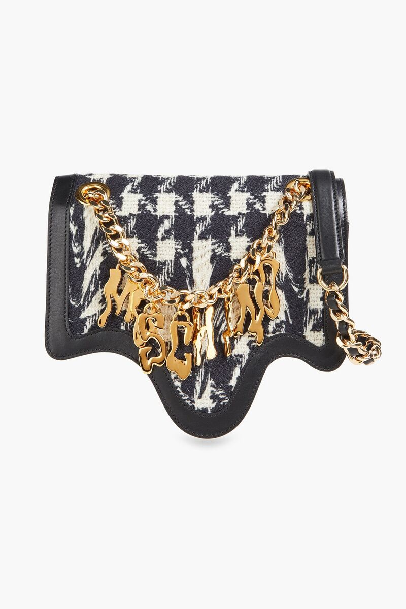Moschino - Embellished houndstooth tweed shoulder bag - Black - OneSize