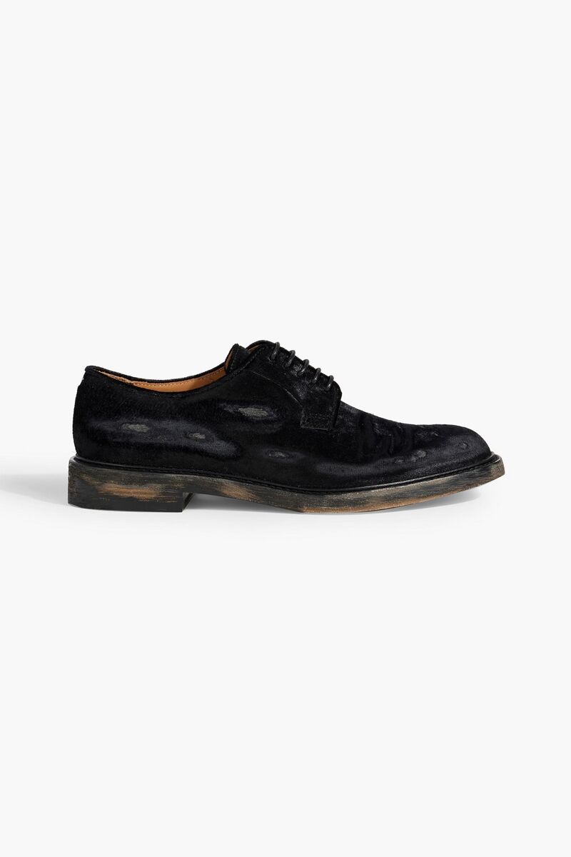 Maison Margiela - Distressed velvet derby shoes - Black - EU 41