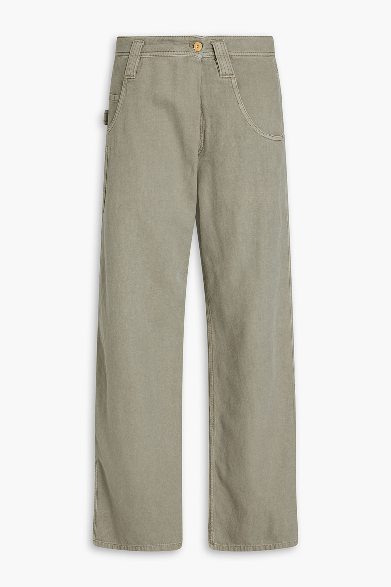 brunello cucinelli - cotton and linen-blend twill straight-leg pants - green - it 34