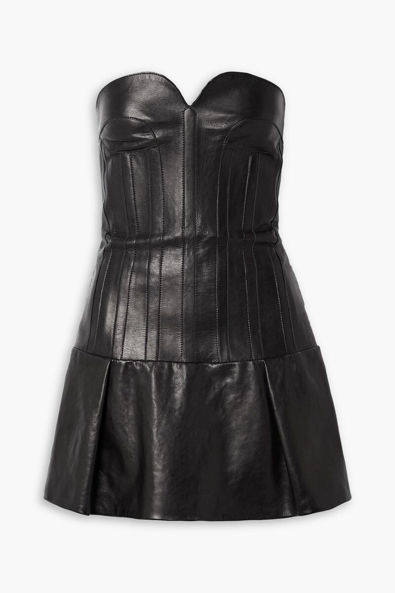 Khaite - Beryn strapless pleated leather mini dress - Black - US 4