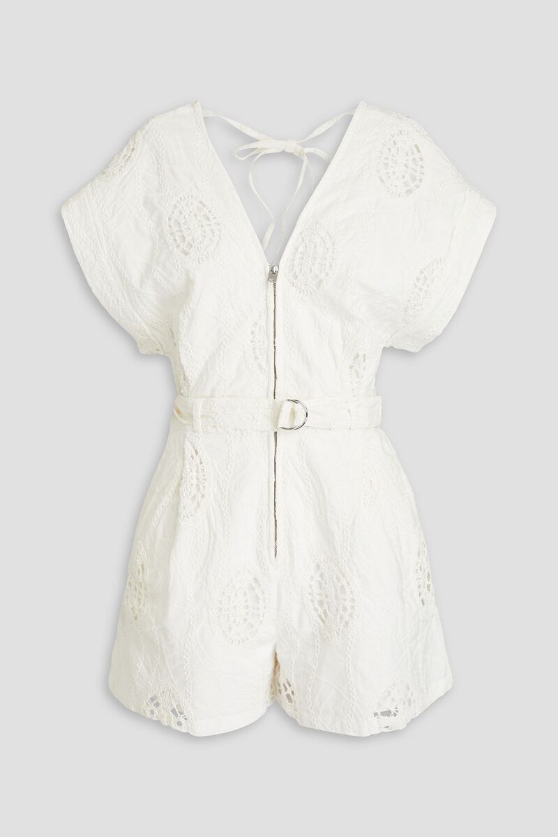 IRO - Falwen belted broderie anglaise cotton playsuit - White - FR 34