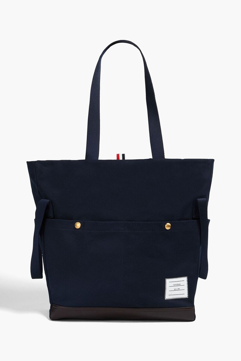 Thom Browne - Cotton-canvas and leather tote - Blue - OneSize