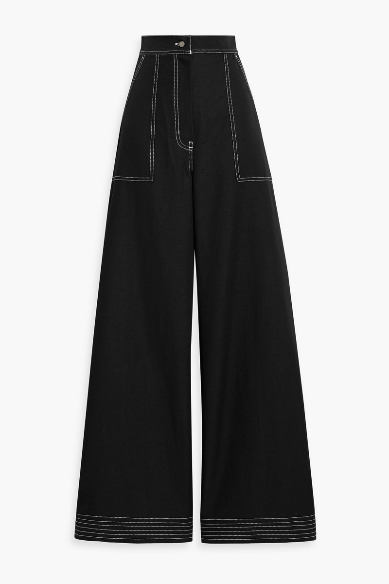 max mara - oboli cotton and linen-blend twill wide-leg pants - black - it 44