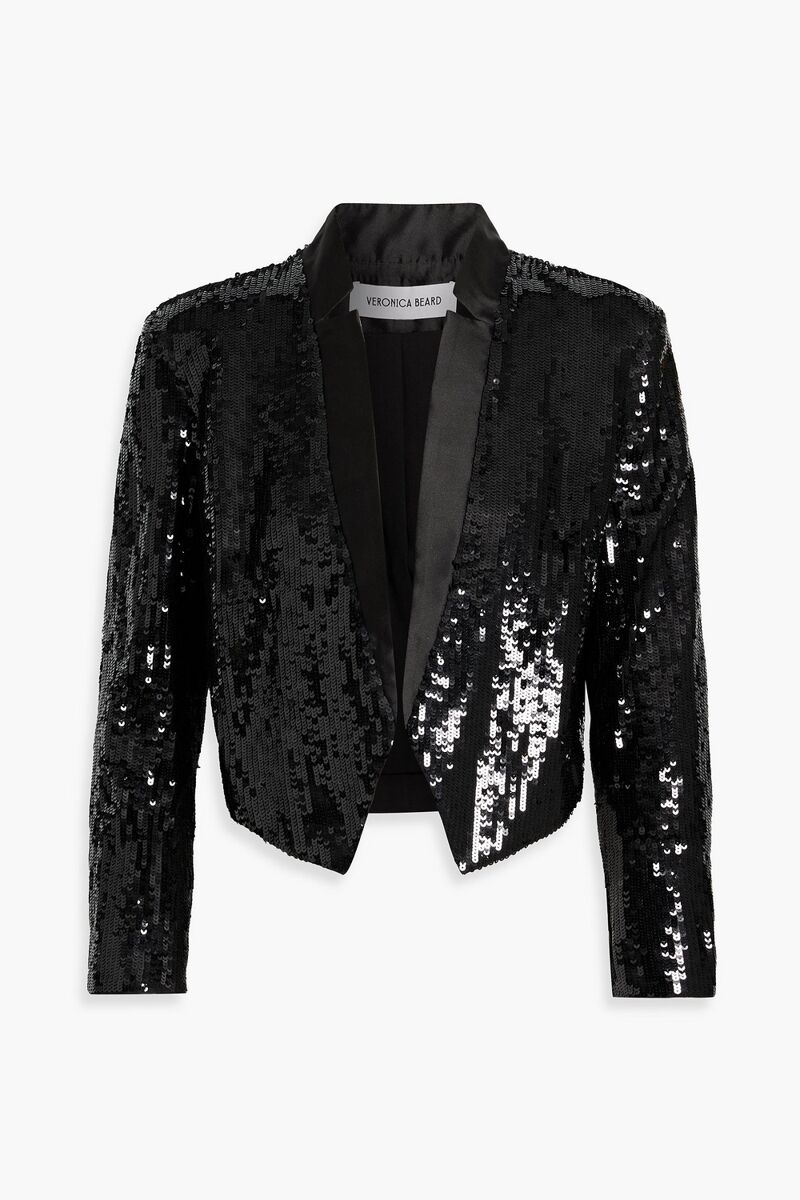 Veronica Beard - Delony cropped sequined cotton-blend tulle jacket - Black - US 2