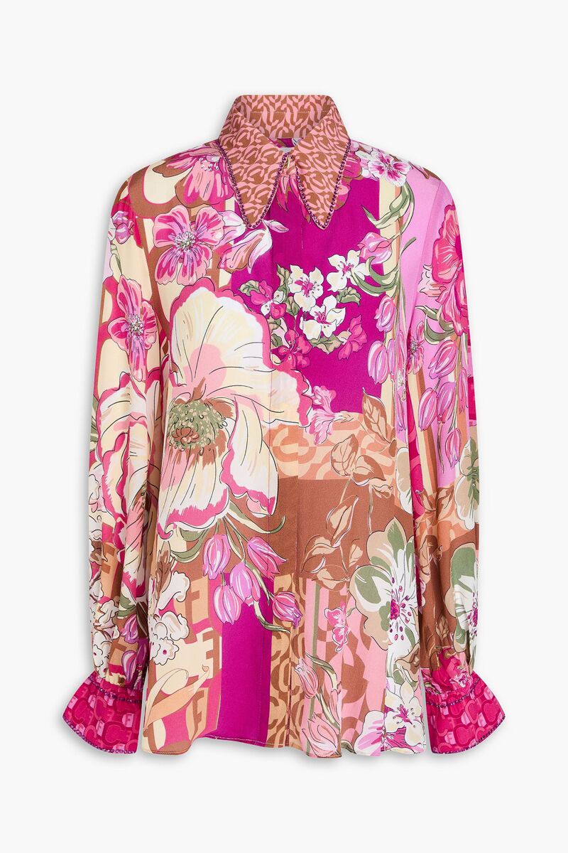Camilla - Crystal-embellished floral-print silk crepe de chine blouse - Pink - S