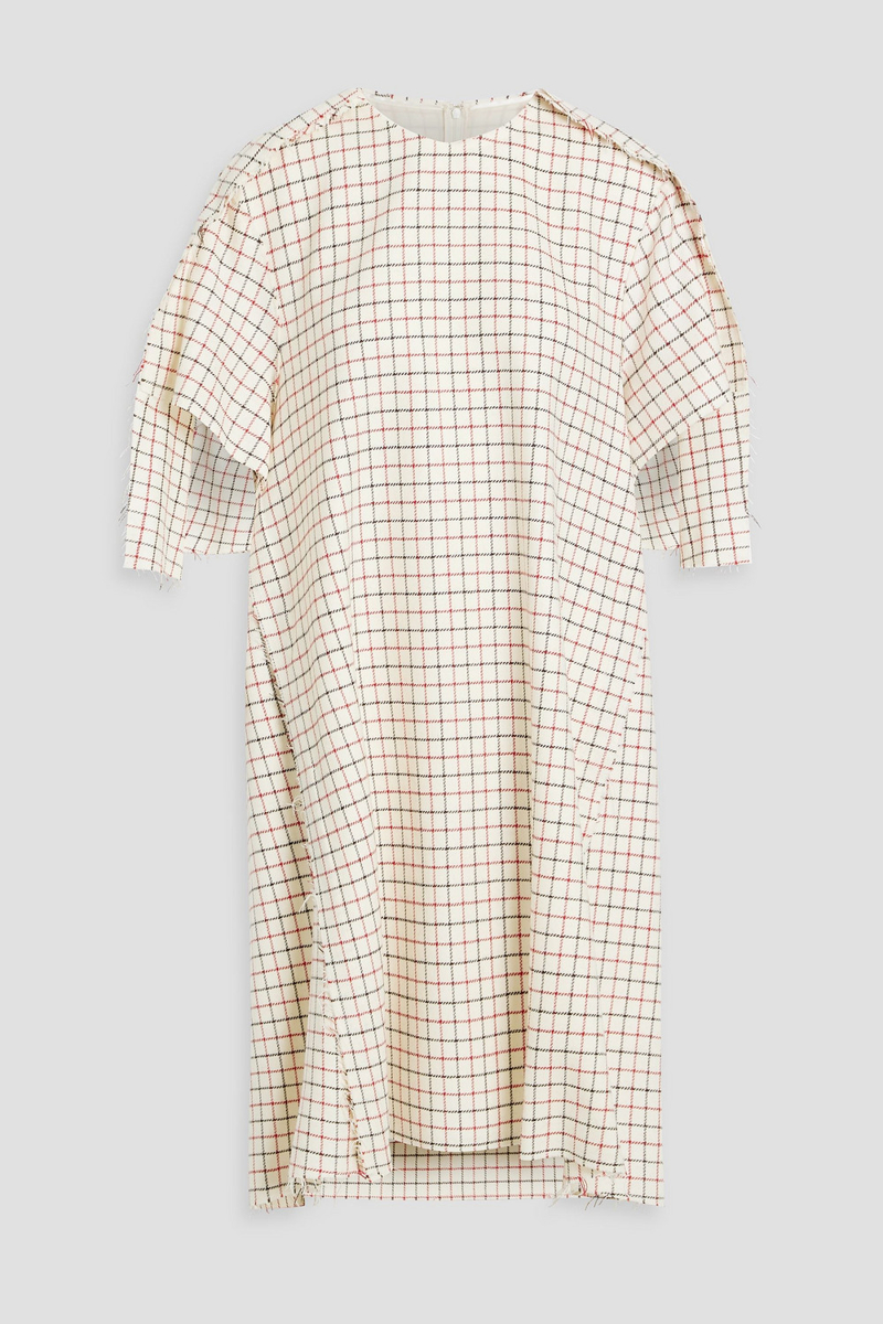 maison margiela - frayed checked wool-tweed midi dress - white - it 36
