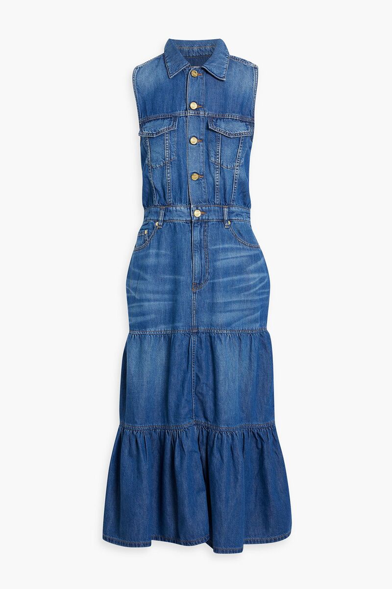 GANNI - Tiered denim midi shirt dress - Blue - DE 44