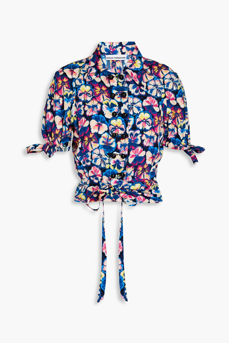 RABANNE - Cropped floral-print crepe top - Blue - FR 36