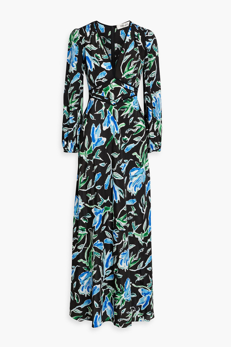 diane von furstenberg - seline floral-print crepe de chine maxi dress - black - us 0