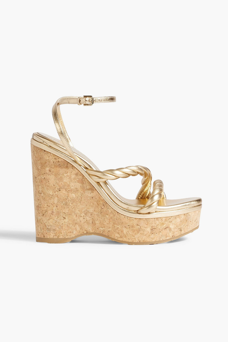 Jimmy Choo - Diosa 130 twisted metallic leather wedge sandals - Metallic - EU 42.5
