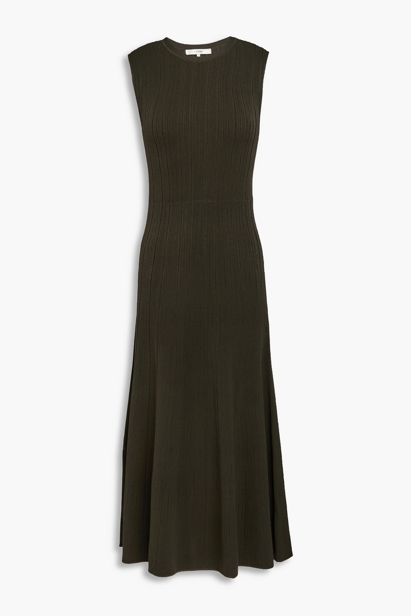 frame - ribbed-knit midi dress - green - xs