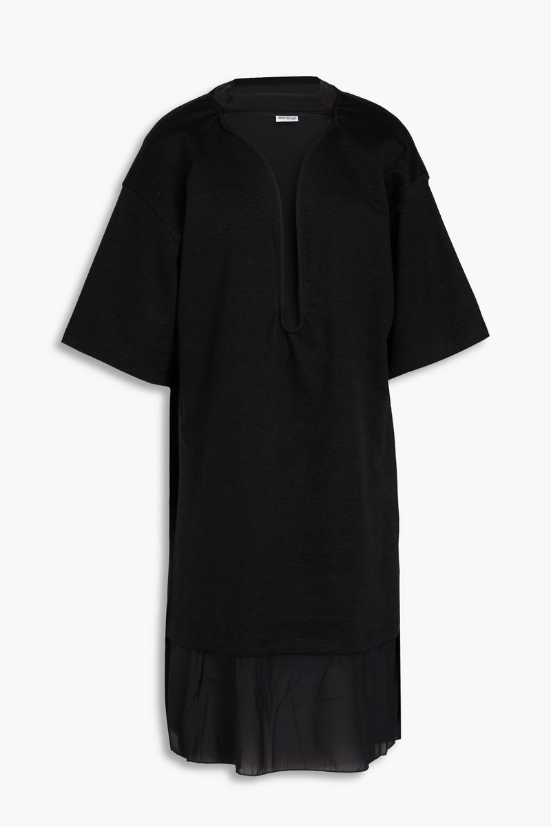 victoria beckham - cutout crepe de chine and linen-blend dress - black - uk 4