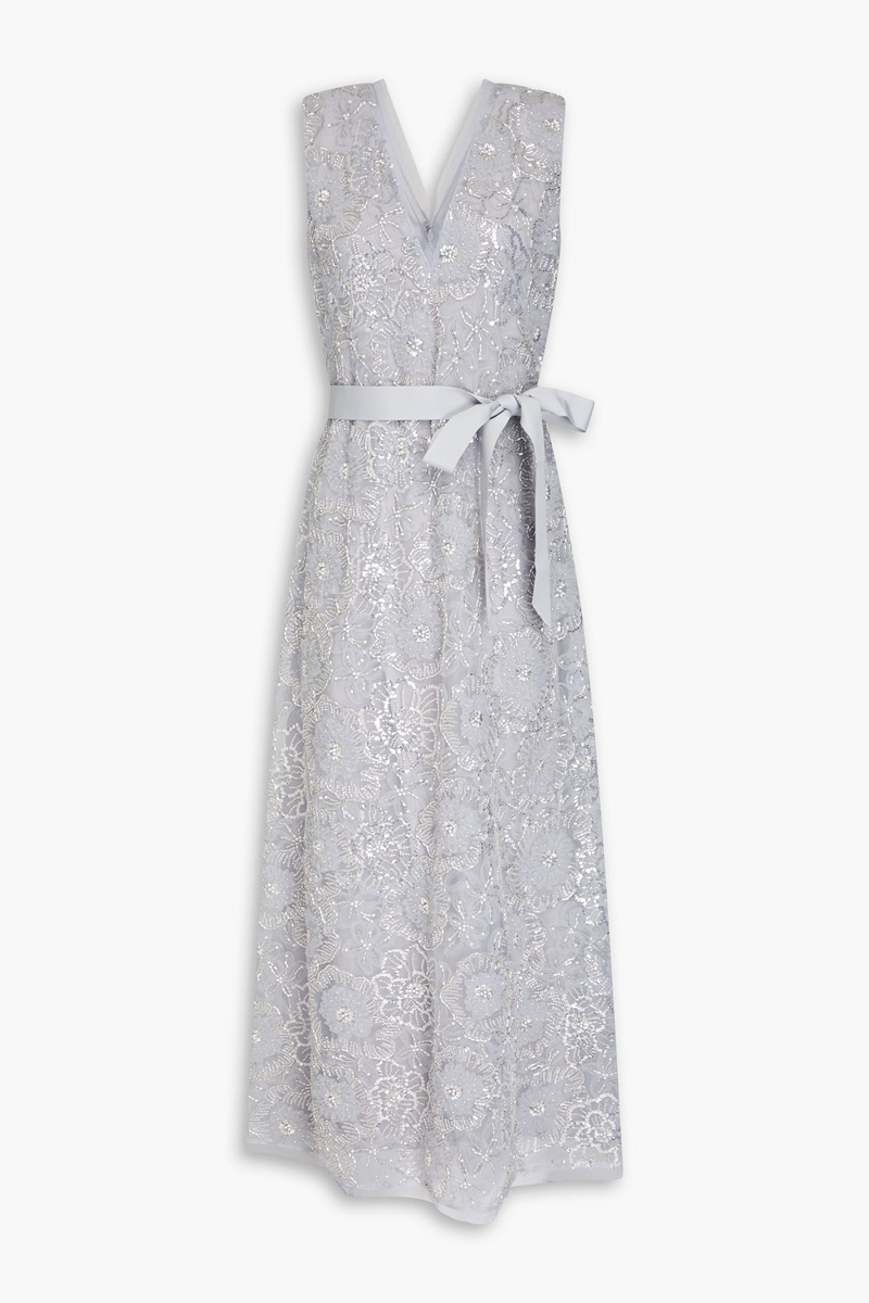 huishan zhang - esma embellished tulle maxi dress - gray - uk 8