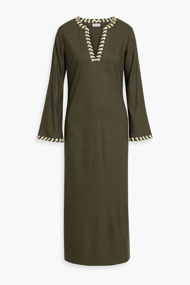 simkhai - dalta embellished linen-blend midi dress - green - xs