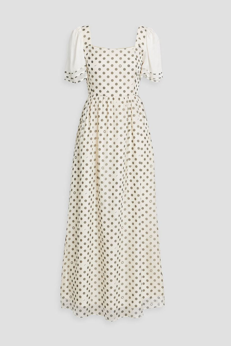 hvn - fromer polka-dot silk-chiffon maxi dress - white - us 2