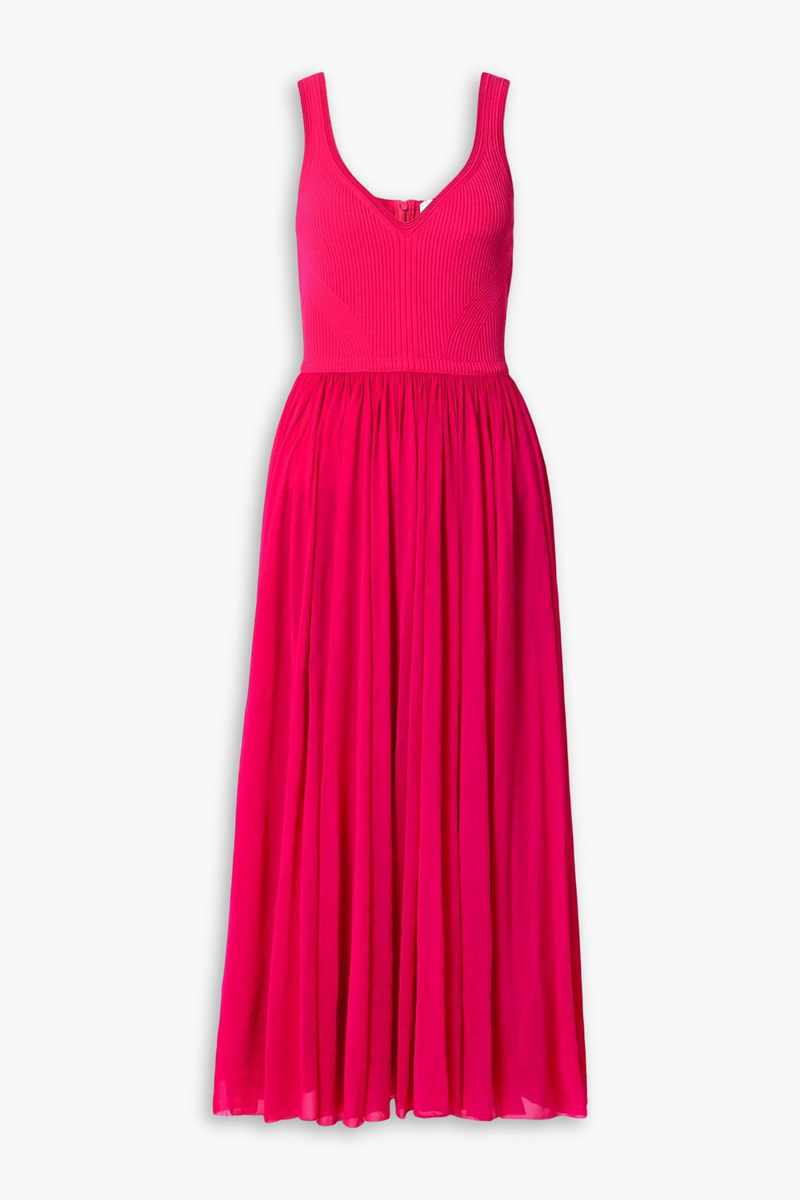 mcqueen - chiffon and ribbed-knit midi dress - pink - it 38