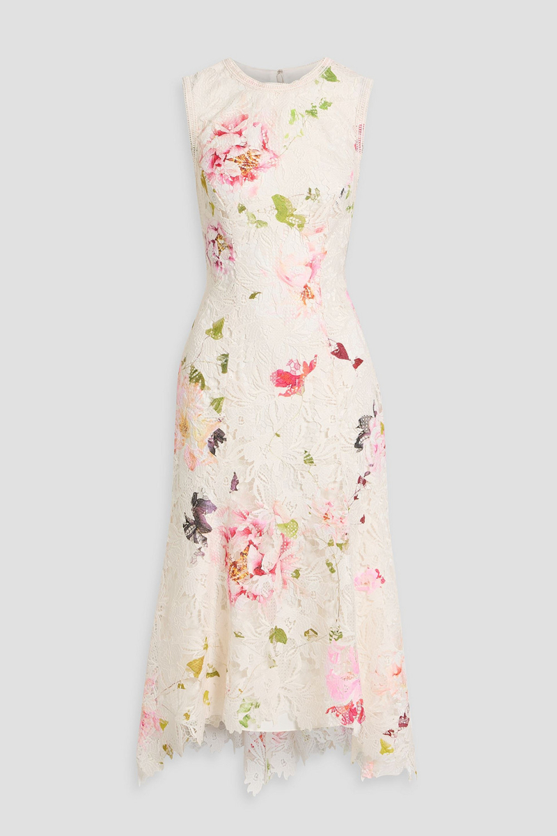 monique lhuillier - floral-print guipure lace midi dress - white - us 6