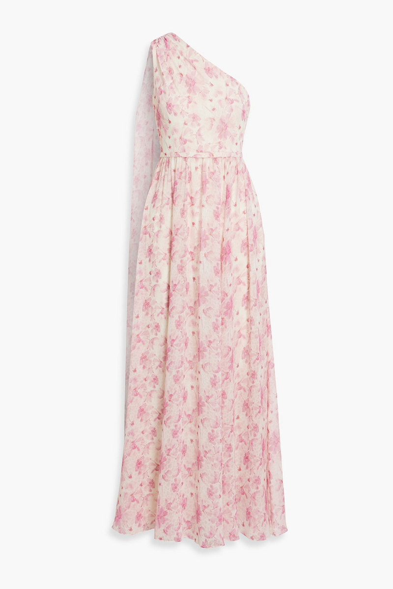 mikael aghal - one-shoulder floral-print chiffon maxi dress - pink - us 4