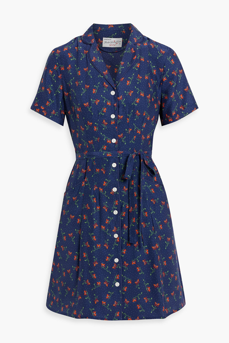 hvn - maria printed silk mini shirt dress - blue - us 0