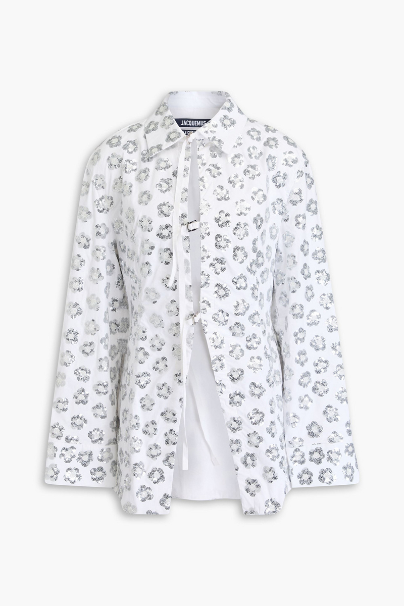 jacquemus - lavoir brodée sequin-embellished cotton-blend shirt - white - fr 32