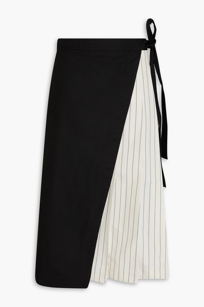 3.1 phillip lim - layered striped cotton-blend poplin and canvas midi skirt - black - us 00