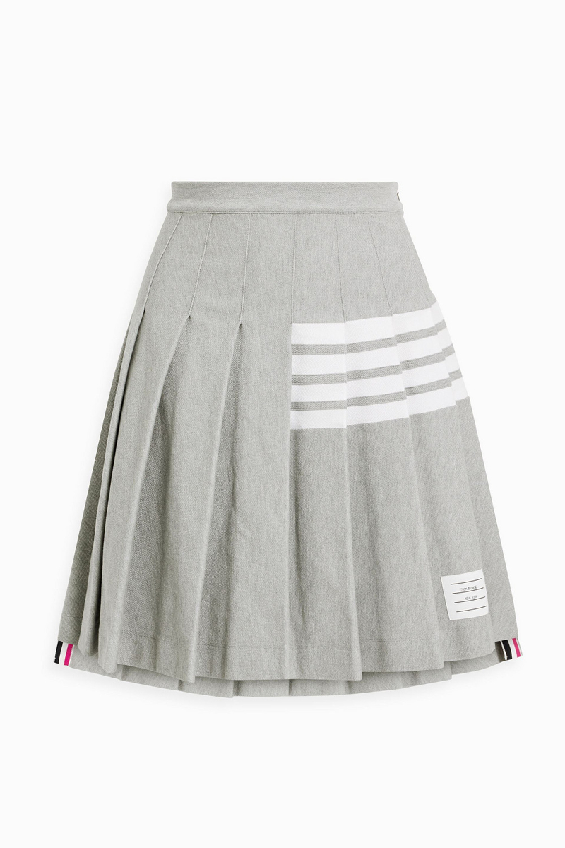 thom browne - pleated striped cotton-blend piqué skirt - gray - it 36