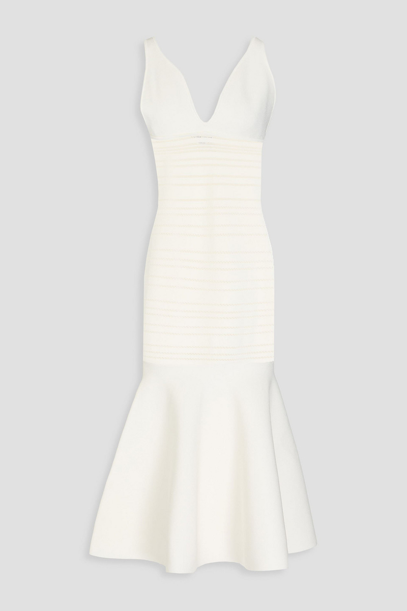 victoria beckham - fluted pointelle-knit midi dress - white - uk 8