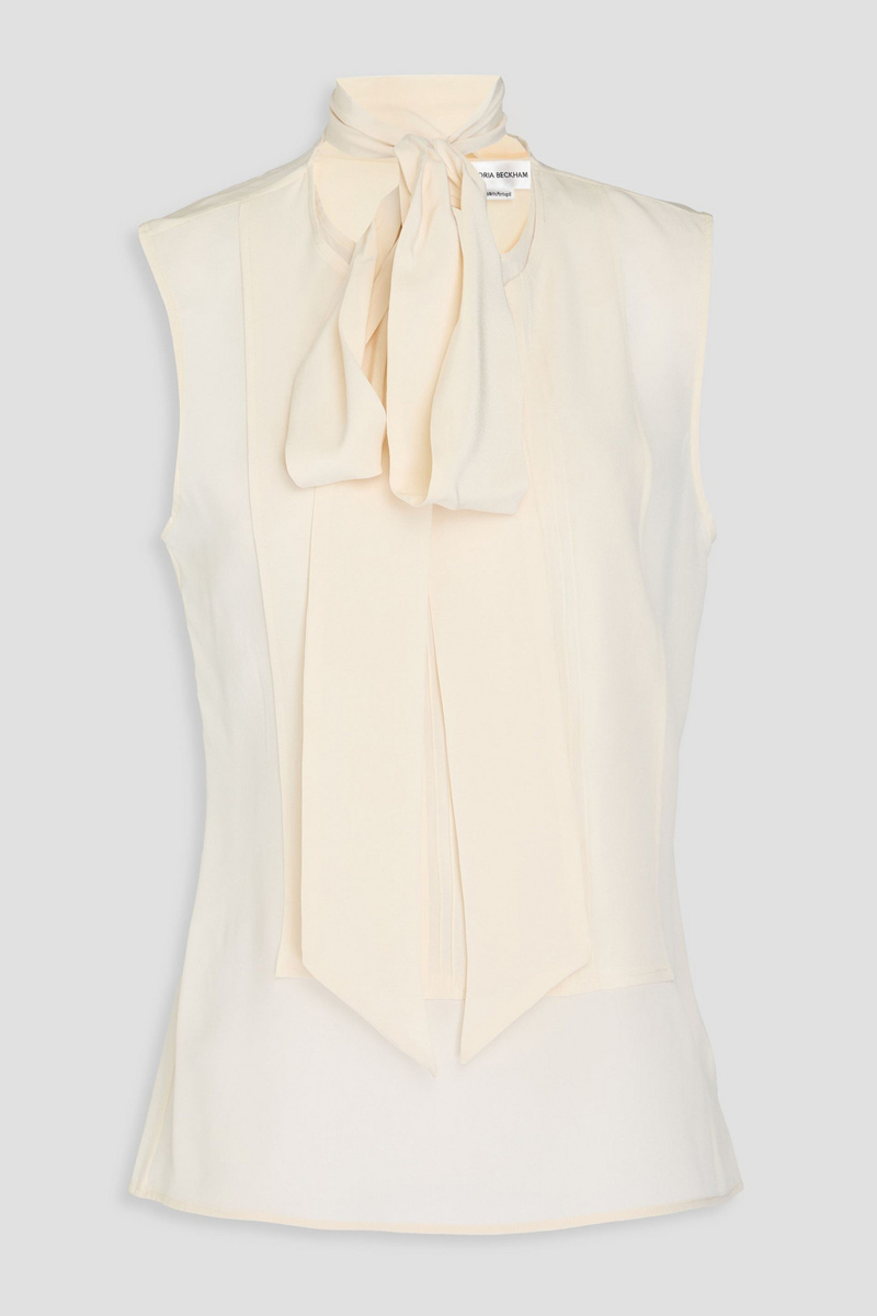 victoria beckham - pussy-bow silk crepe de chine top - white - uk 10