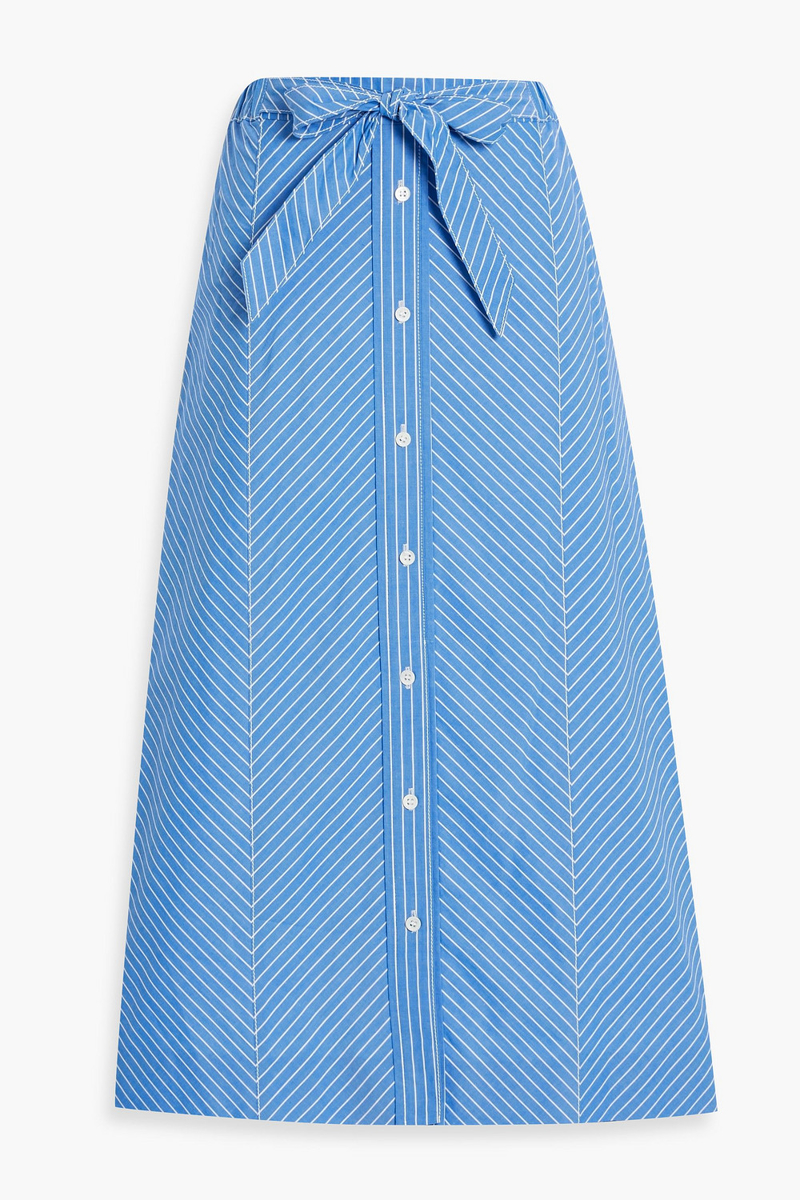 carolina herrera - bow-detailed striped cotton-poplin midi skirt - blue - us 8