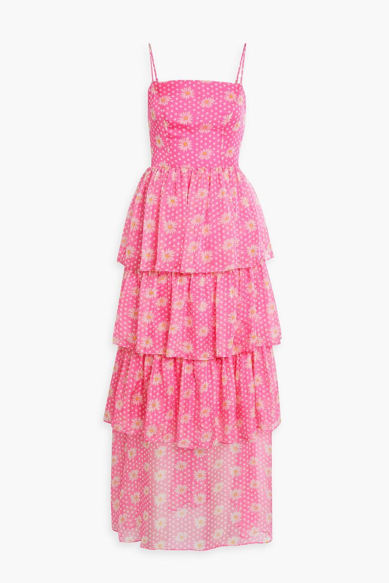 HVN - Rebekah tiered printed silk-chiffon maxi dress - Pink - US 8