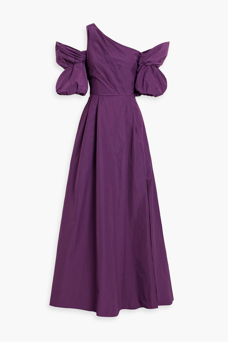 marchesa notte - one-shoulder draped taffeta gown - purple - us 4