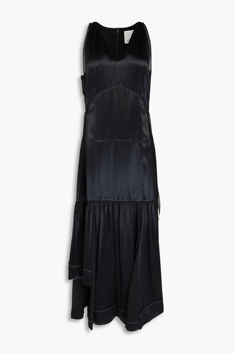 3.1 phillip lim - bead-embellished layered satin and chiffon midi dress - black - us 2