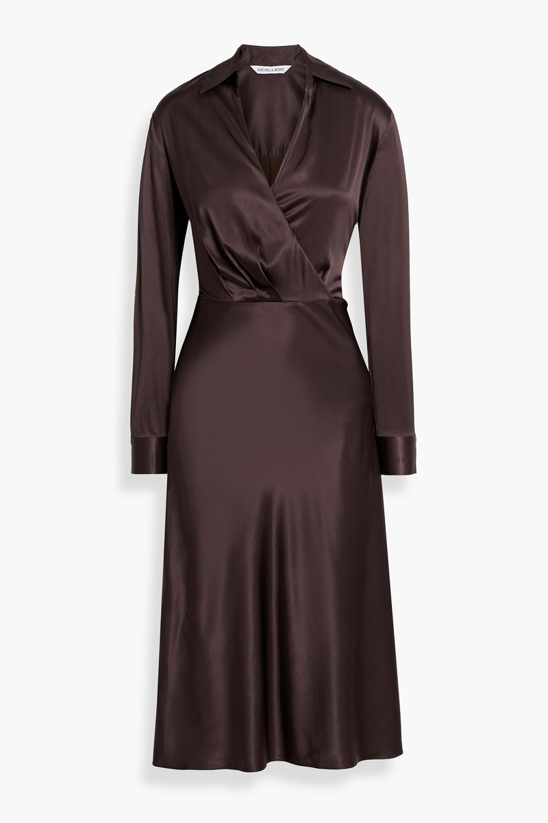 veronica beard - otis wrap-effect silk-blend satin midi dress - brown - us 4
