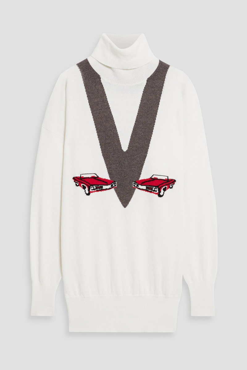 khaite - esmal oversized intarsia cashmere turtleneck sweater - white - xs