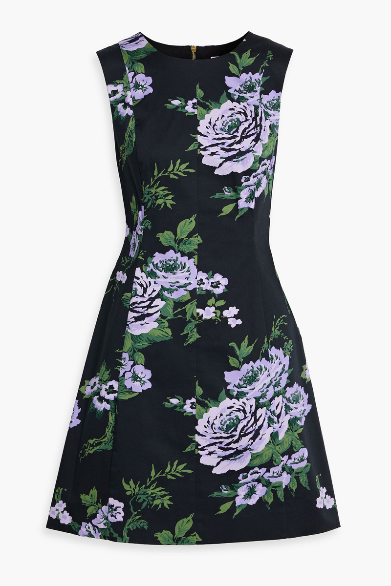 carolina herrera - floral-print cotton-blend mini dress - black - us 10