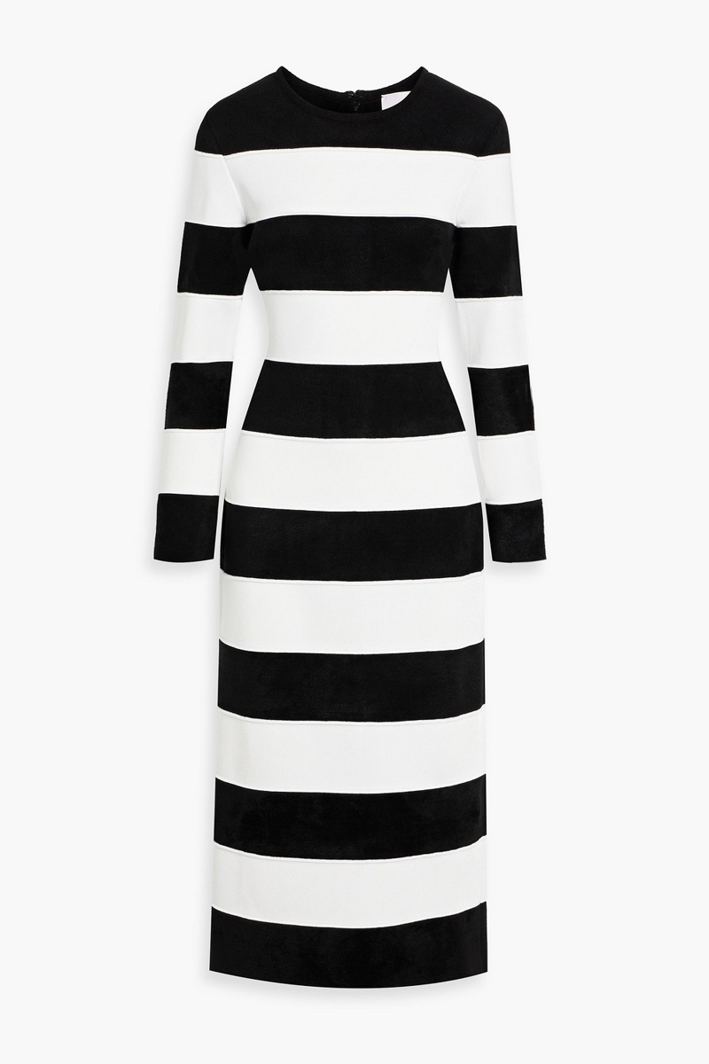 carolina herrera - striped bouclé and stretch-knit midi dress - black - l