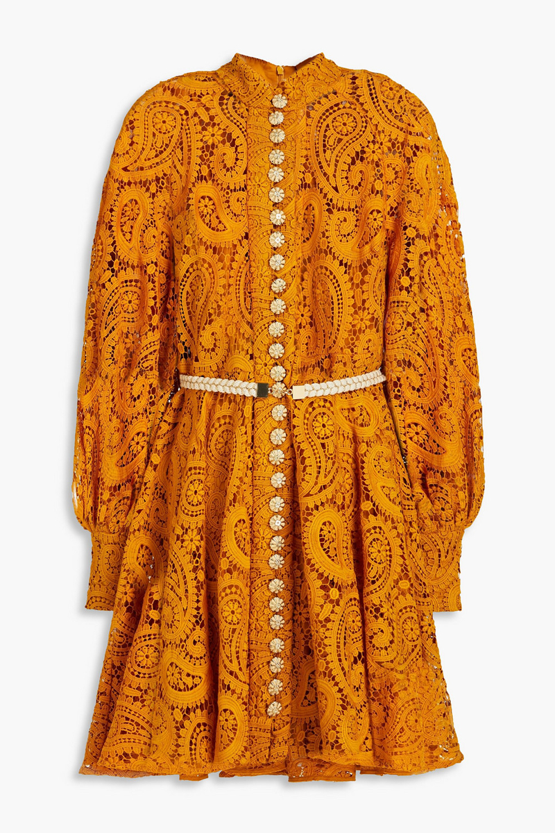Zimmermann - Embellished macramé lace mini dress - Yellow - 0