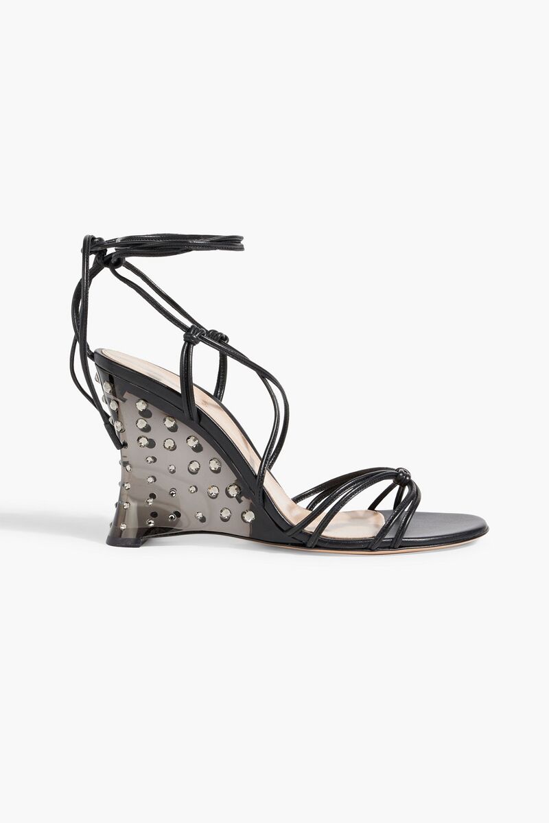 Gianvito Rossi - Nebula crystal-embellished leather and PVC wedge sandals - Black - EU 37.5