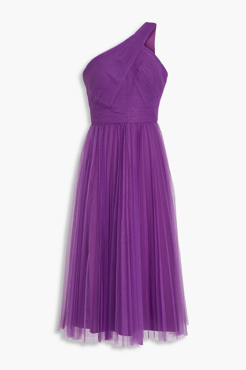 Zac Posen - One-shoulder pleated tulle midi dress - Purple - US 6