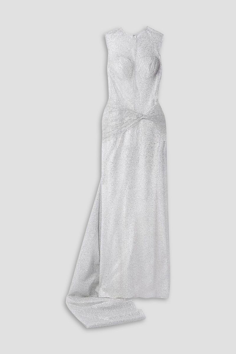 Sandra Mansour - Sunlight ruched glittered tulle gown - White - FR 44