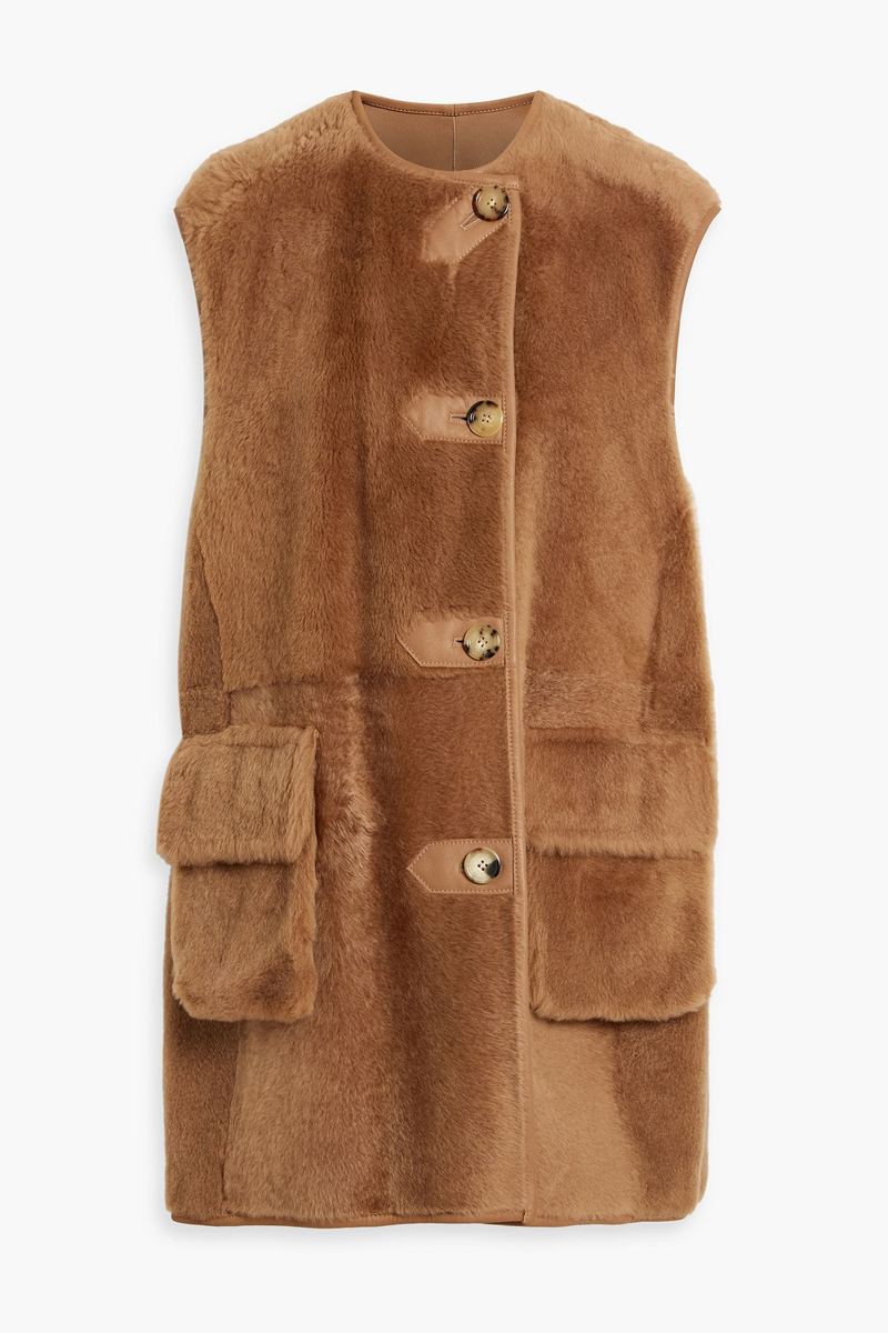 max mara - effige reversible shearling vest - brown - it 44